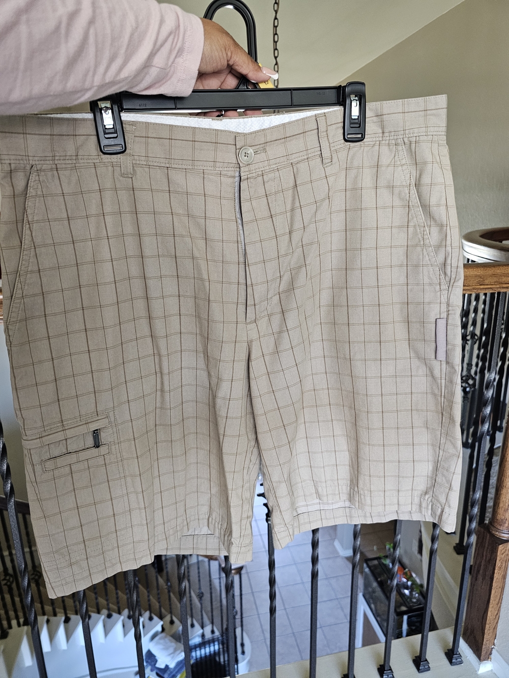 Greg Norman For Tasso Elba Collection Tan Plaid Cargo Shorts